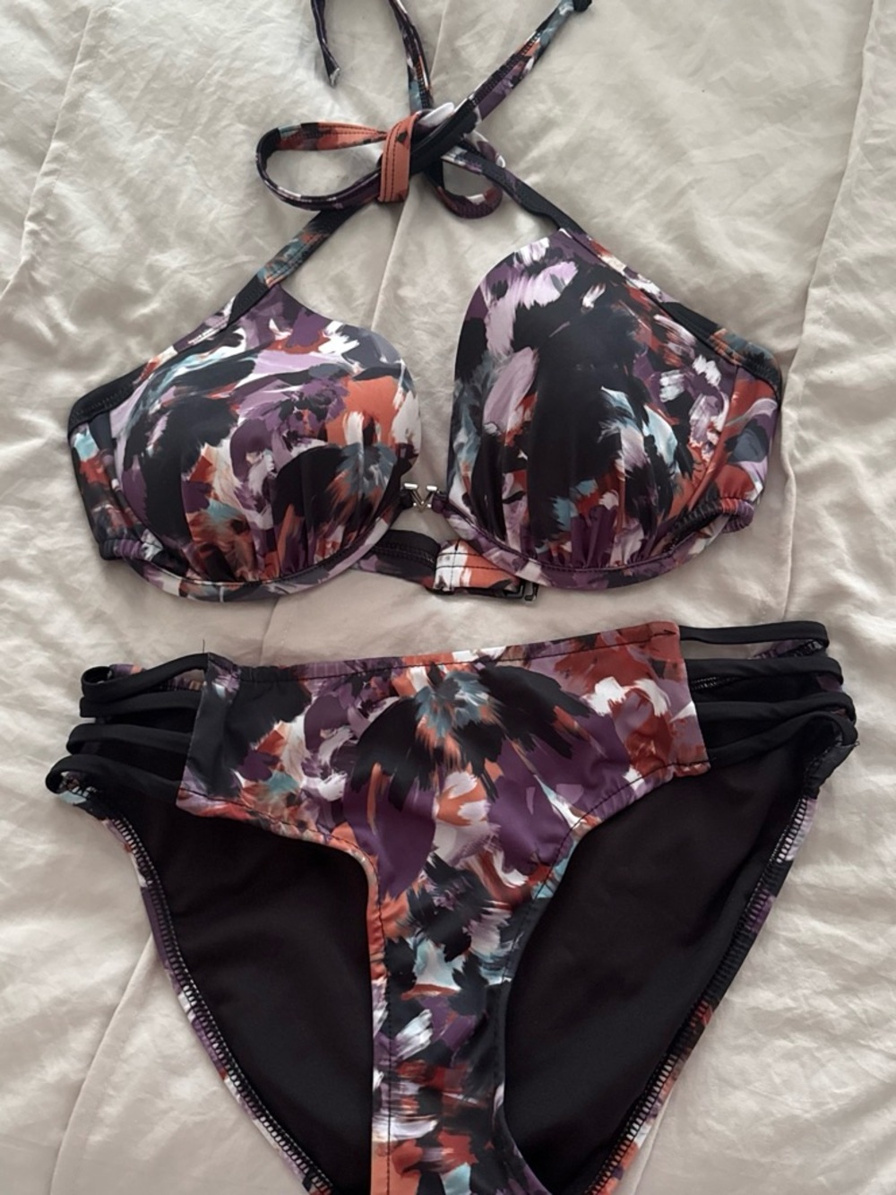 VENUS Purple Multi Abstract Floral Halter Bikini
